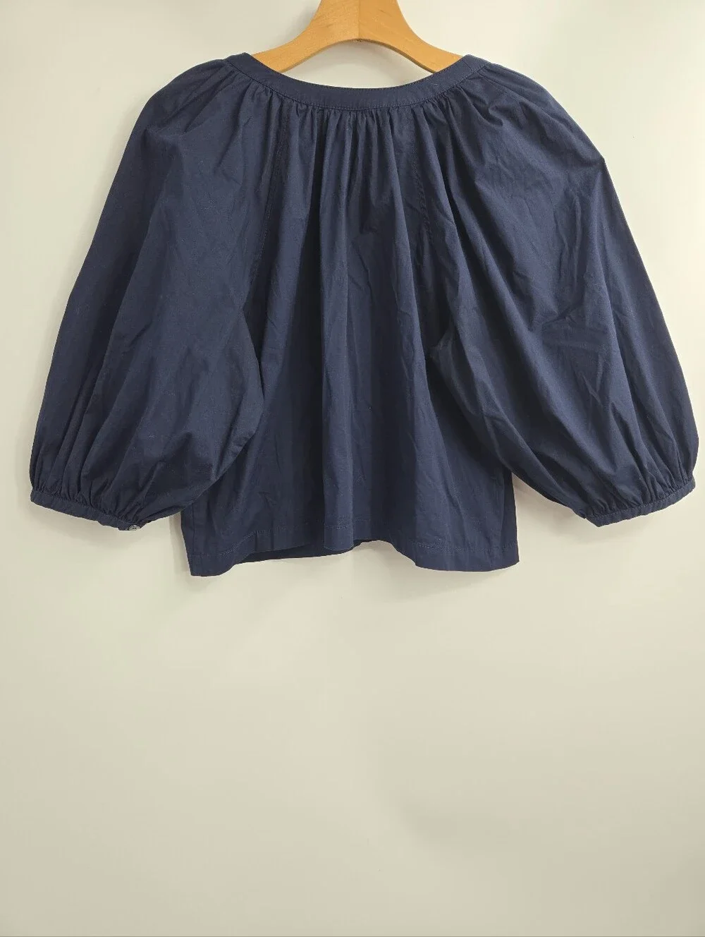 Staud‎ Blouse Blue Cotton V-Neck Button Front Puff Sleeve